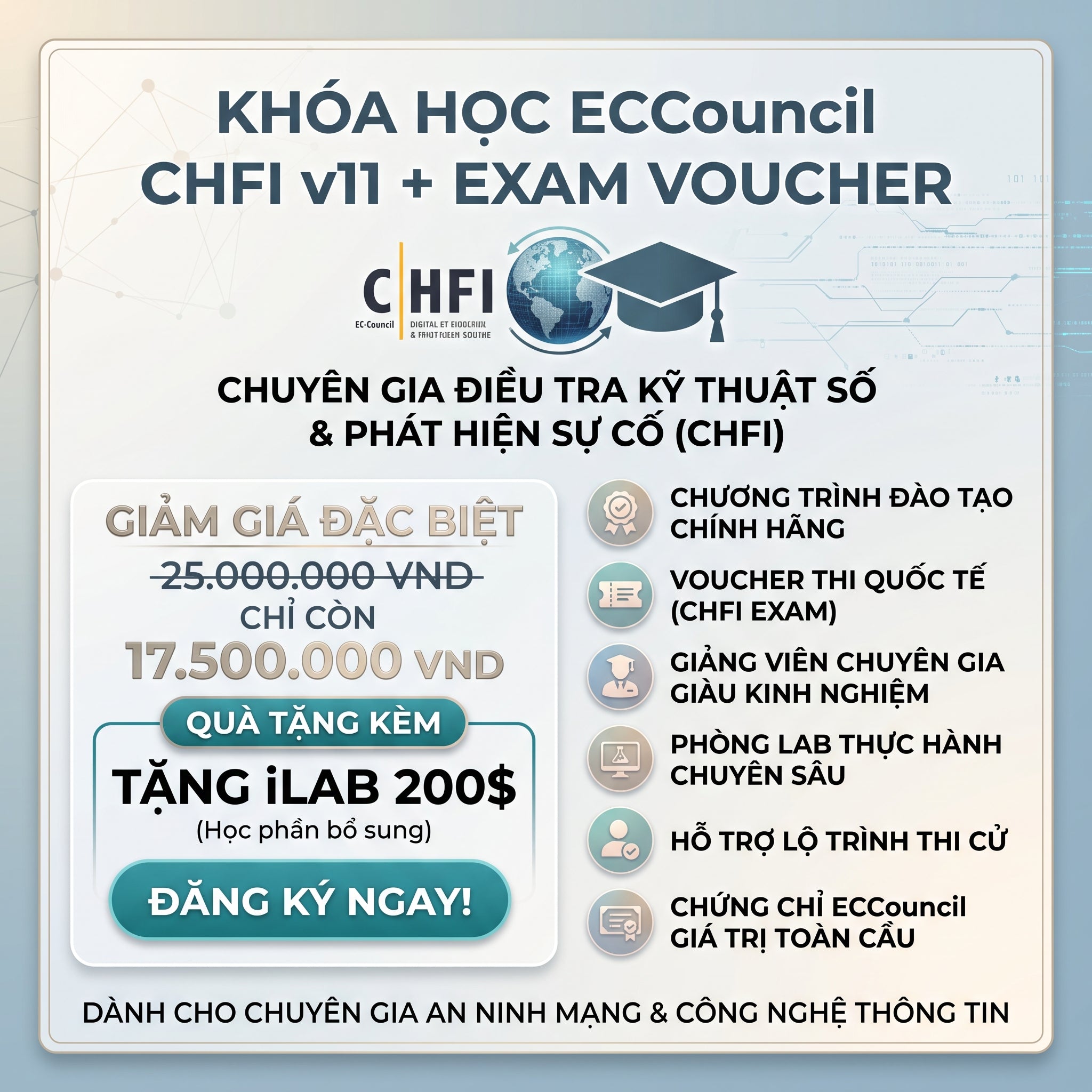 EC-Council CHFI Exam Voucher + Official eCourseware + Vietnamese Video + iLab (30% off)